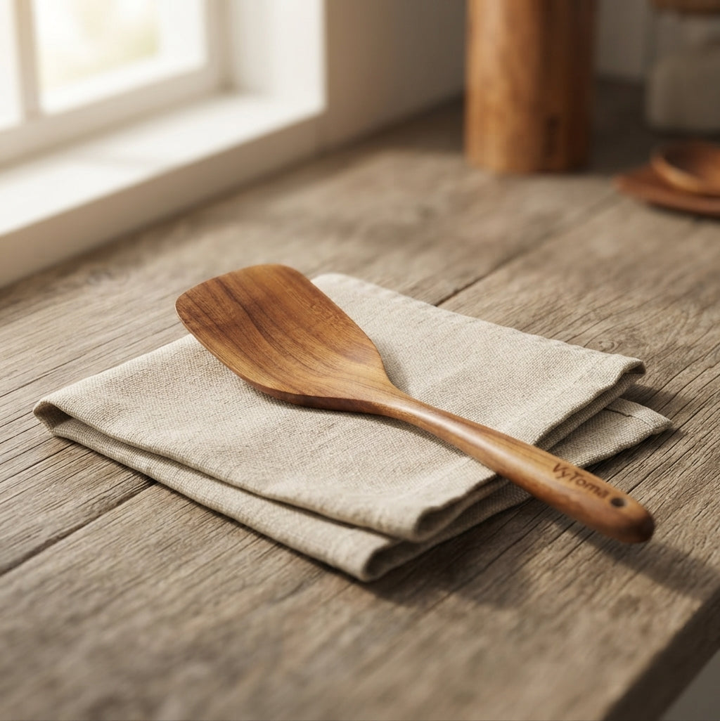 Teak Wood 9-Piece Kitchen Utensil Set with Spoon Rest