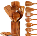 Teak Wood 9-Piece Kitchen Utensil Set with Spoon Rest