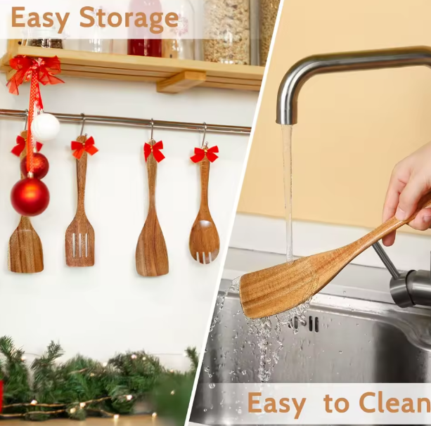 Teak Wood 9-Piece Kitchen Utensil Set with Spoon Rest